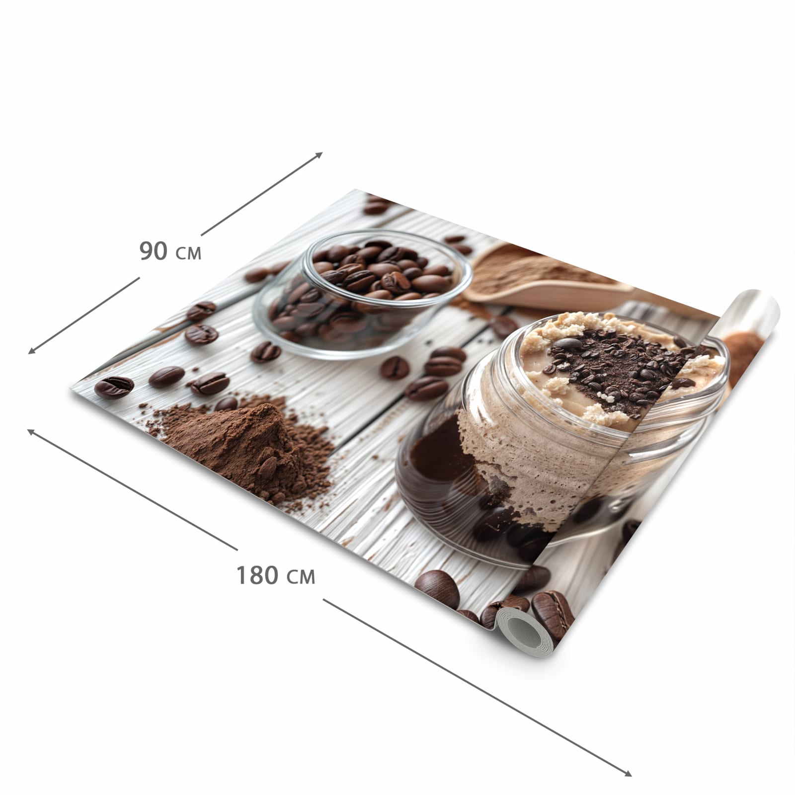 Farbbeständiger Bodenläufer mit Motiv Kaffeedessert Glas in der Grösse 60x240 cm