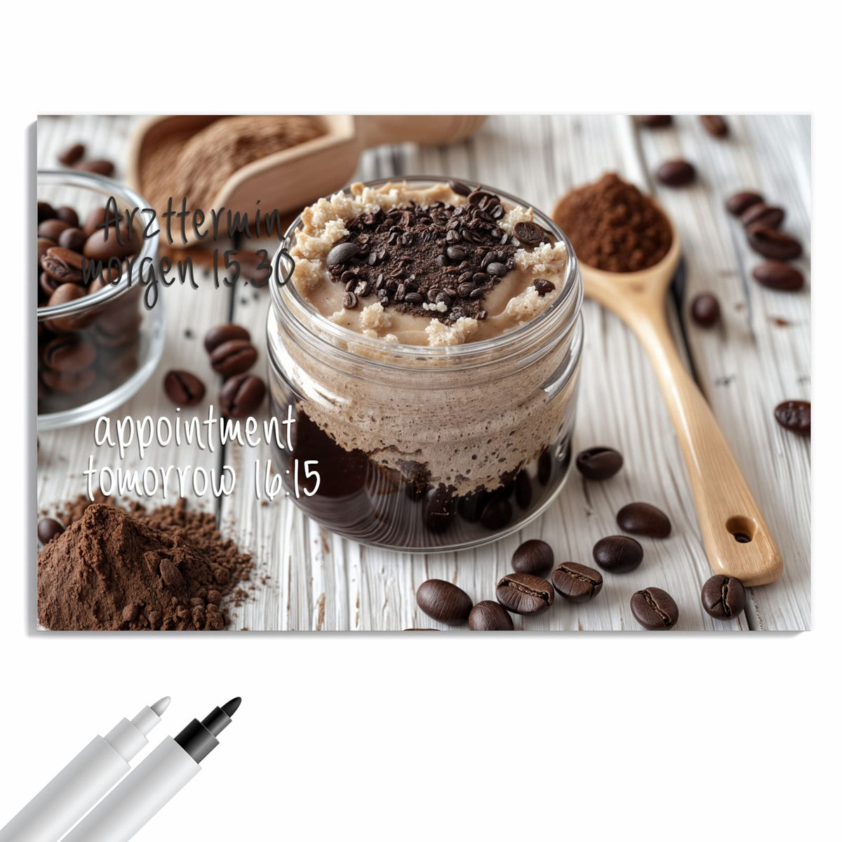Beschreiben, abwischen, anheften – Metall Magnettafel - Kaffeedessert im Glas