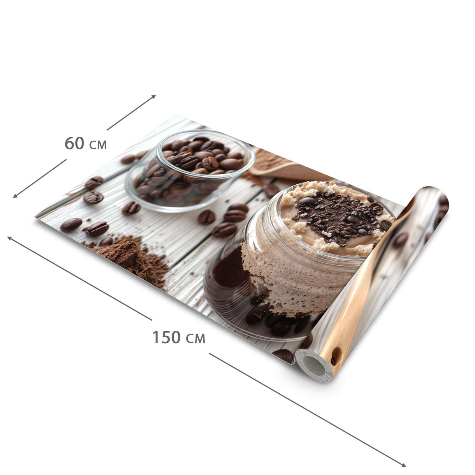 Waschbarer Küchenläufer mit Motiv Kaffeedessert Glas in der Größe 60x240 cm für angenehme Haptik