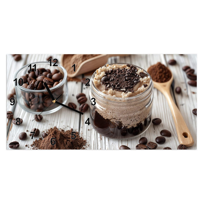 Wanduhr Kaffeedessert Glas aus Glas – Querformat 60 × 30 cm mit Ziffernblatt Modern