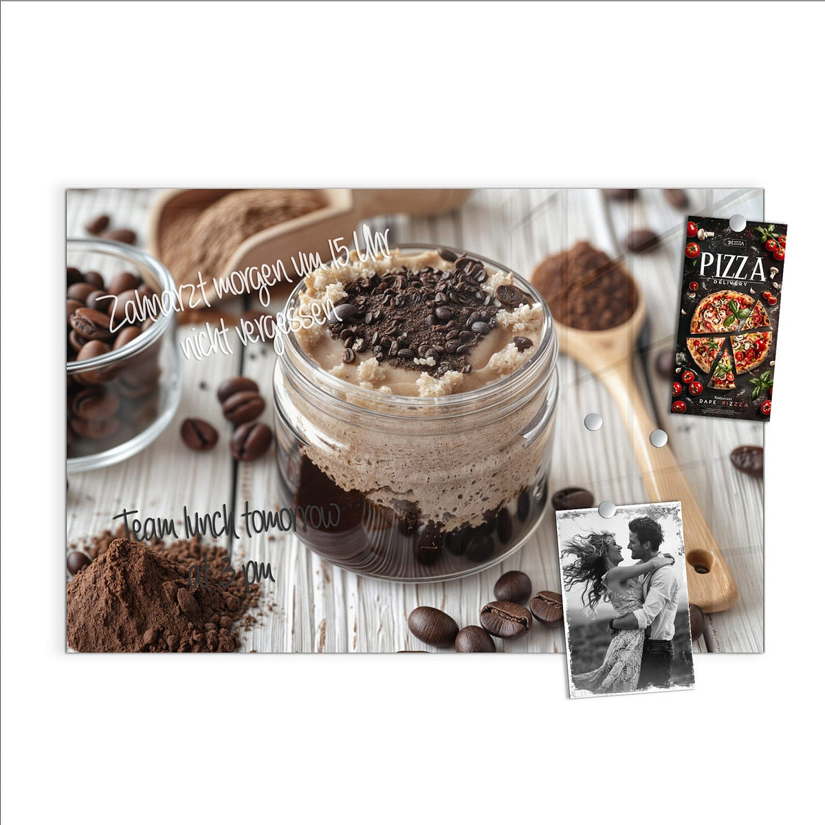 Beschreiben, abwischen, anheften – Magnettafel - Kaffeedessert im Glas