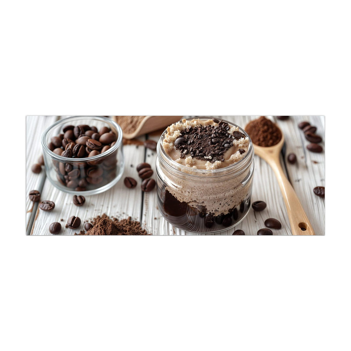 Küchenrückwand aus Glas Kaffeedessert im Glas im Hochformat, Motiv bildfüllend von vorn