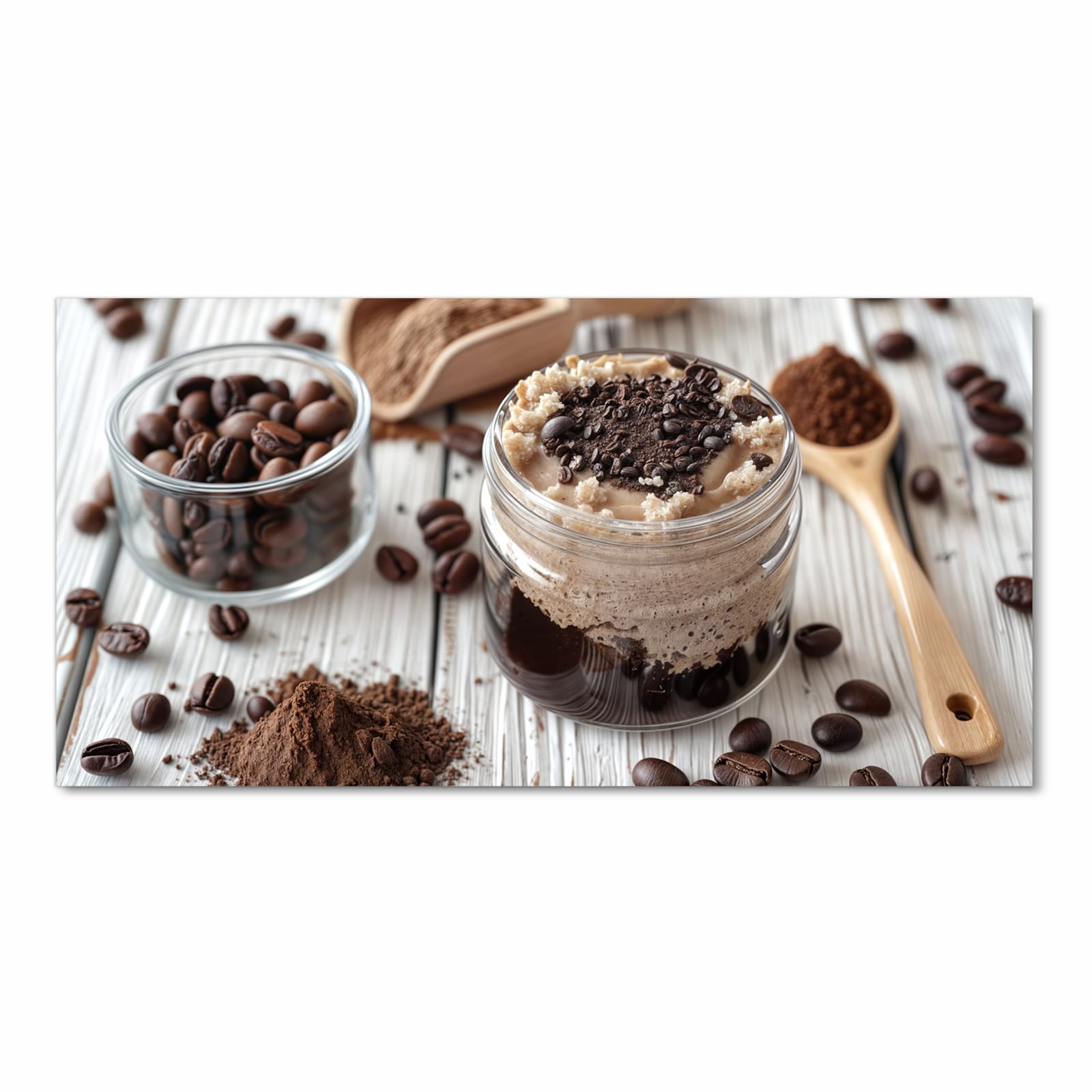 Waschbarer Küchenläufer mit Motiv Kaffeedessert Glas in Frontansicht für angenehme Haptik