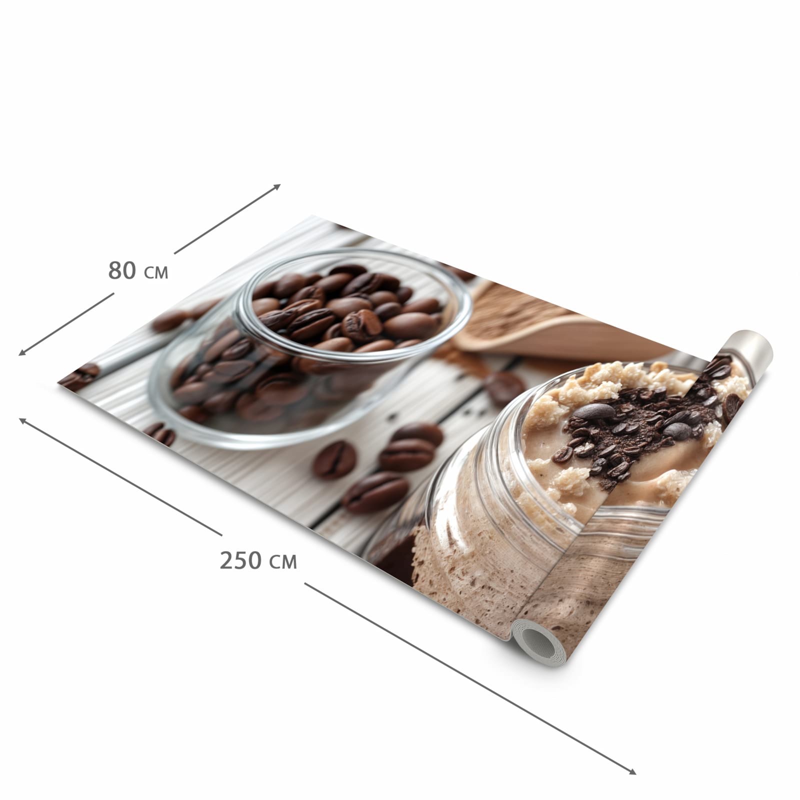 Bodenschonender Teppich fürs Esszimmer mit Motiv Kaffeedessert Glas in der Größe 60x240 cm