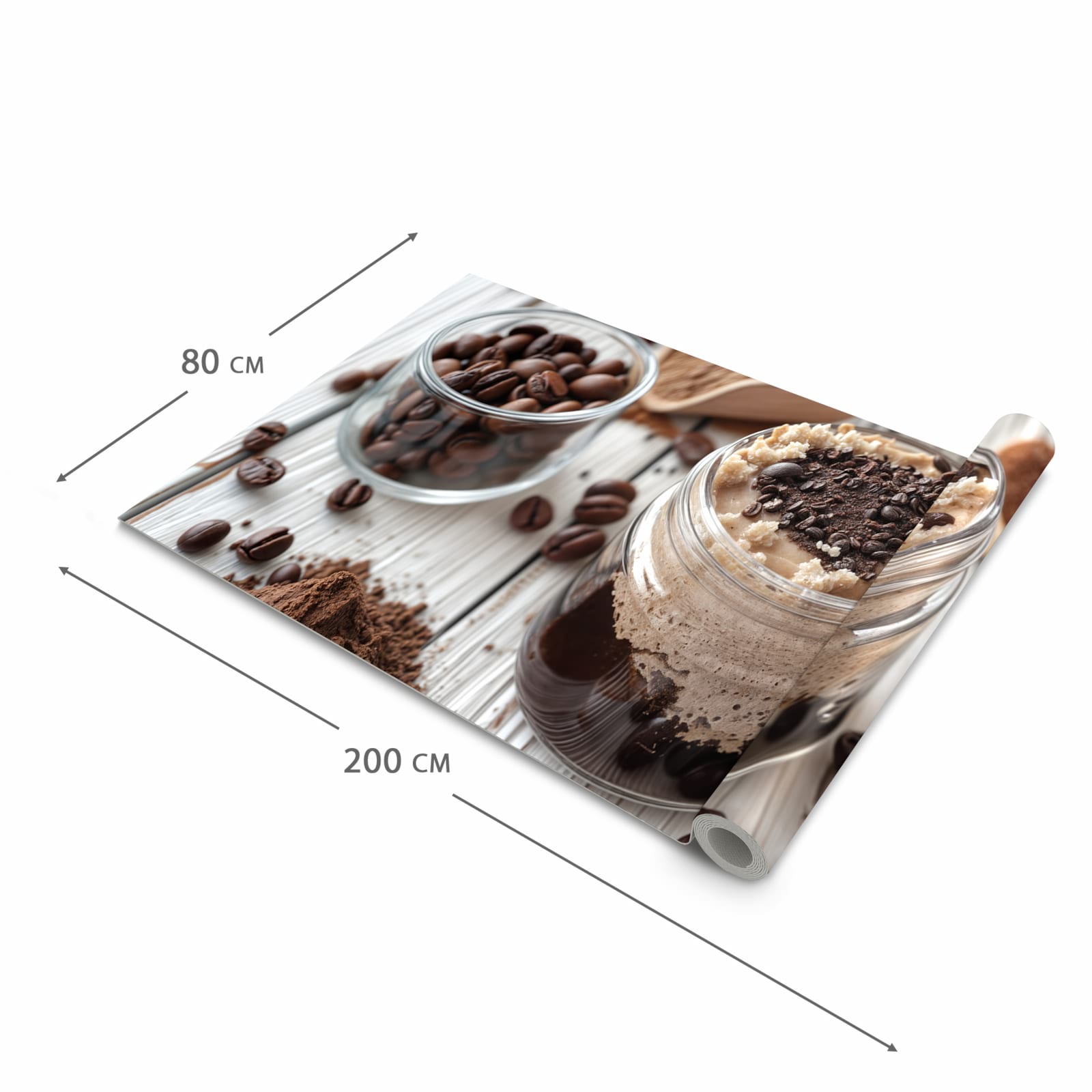 Feuchtigkeitsresistenter waschbarer Küchenteppich mit Motiv Kaffeedessert Glas in der Grösse 60x240 cm