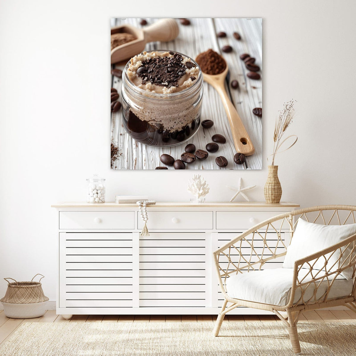 Echtglas, 4 mm – kein Acryl, keine Folie – Wandbild - Kaffeedessert im Glas - Quadratisch
