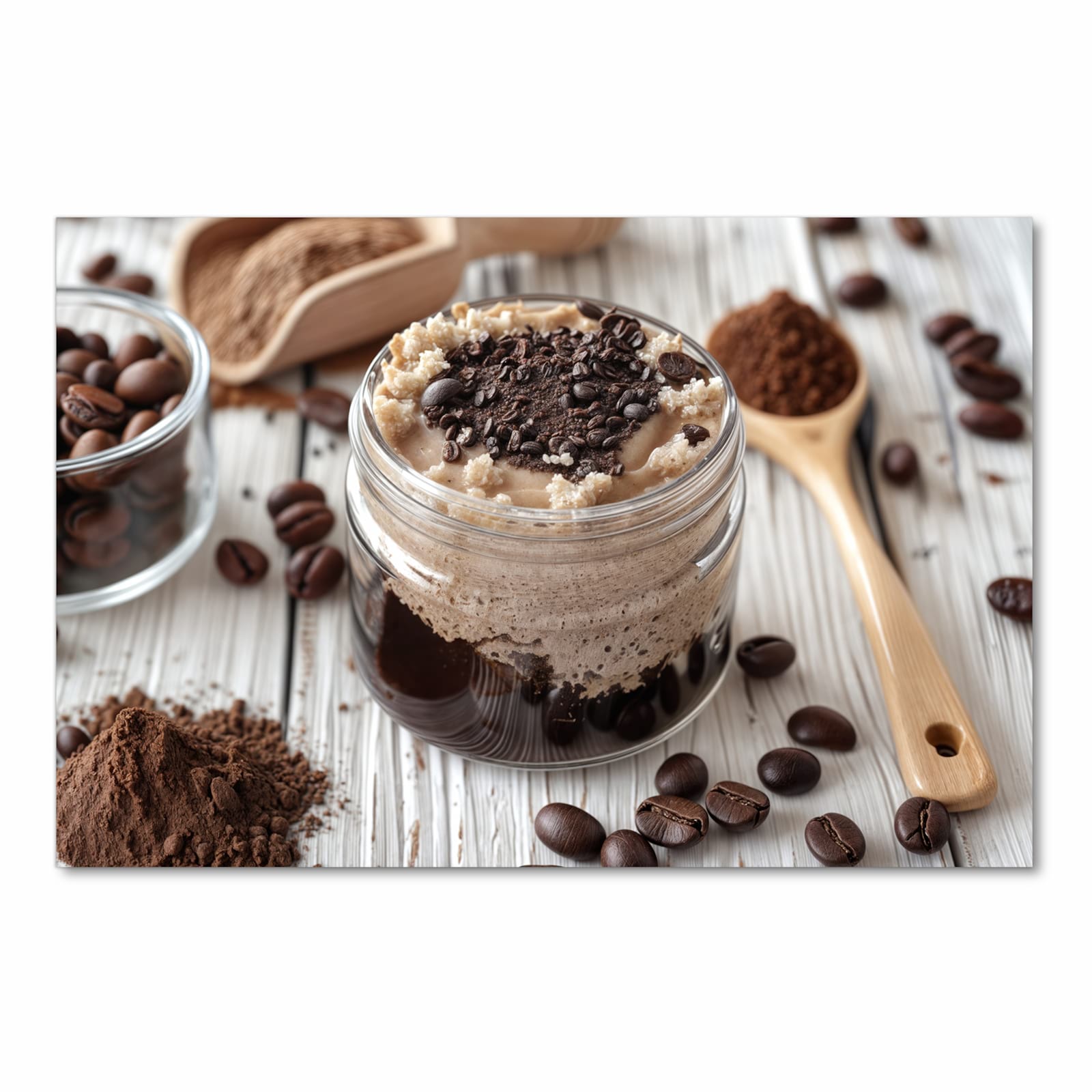 Feuchtigkeitsresistenter dünner Teppich mit Motiv Kaffeedessert Glas in Frontansicht, waschbar