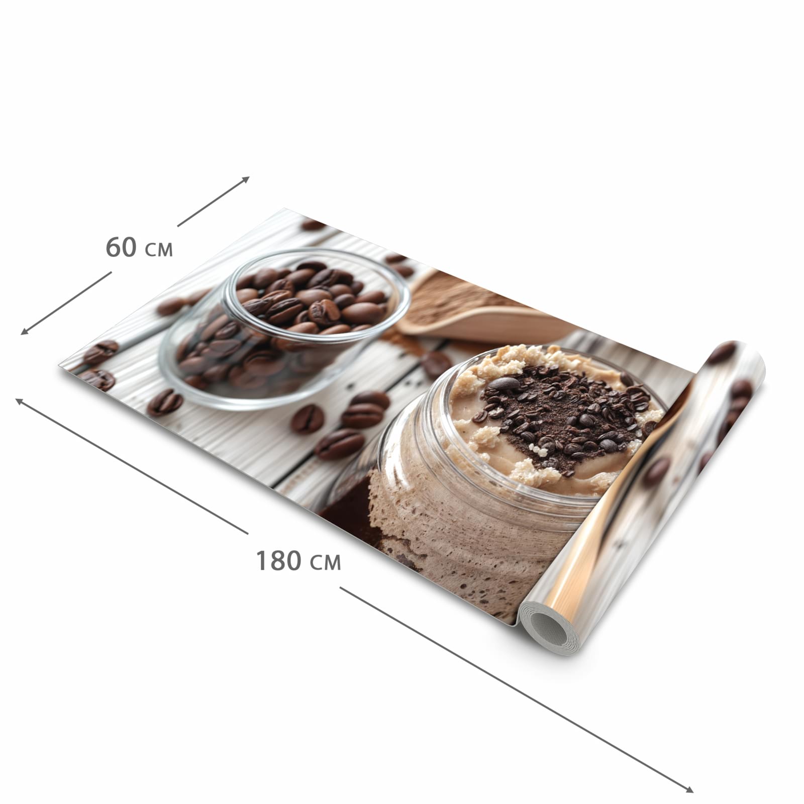 Hygienischer Küchenläufer mit Motiv Kaffeedessert Glas in der Größe 60x240 cm für den Flur