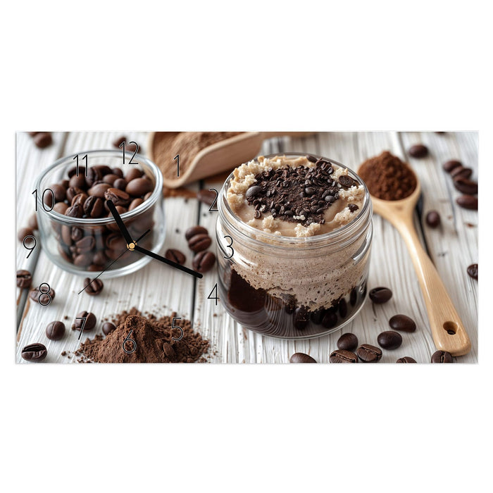 Wanduhr Kaffeedessert Glas aus Glas – Querformat 60 × 30 cm mit Ziffernblatt Elegant