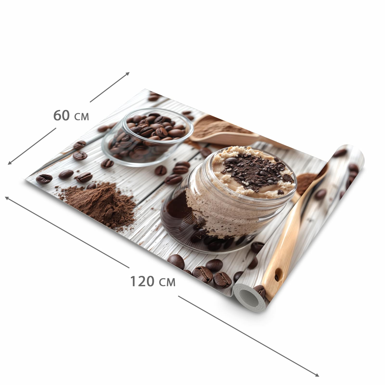 Waschbarer Küchenläufer mit Motiv Kaffeedessert Glas in der Grösse 60x240 cm