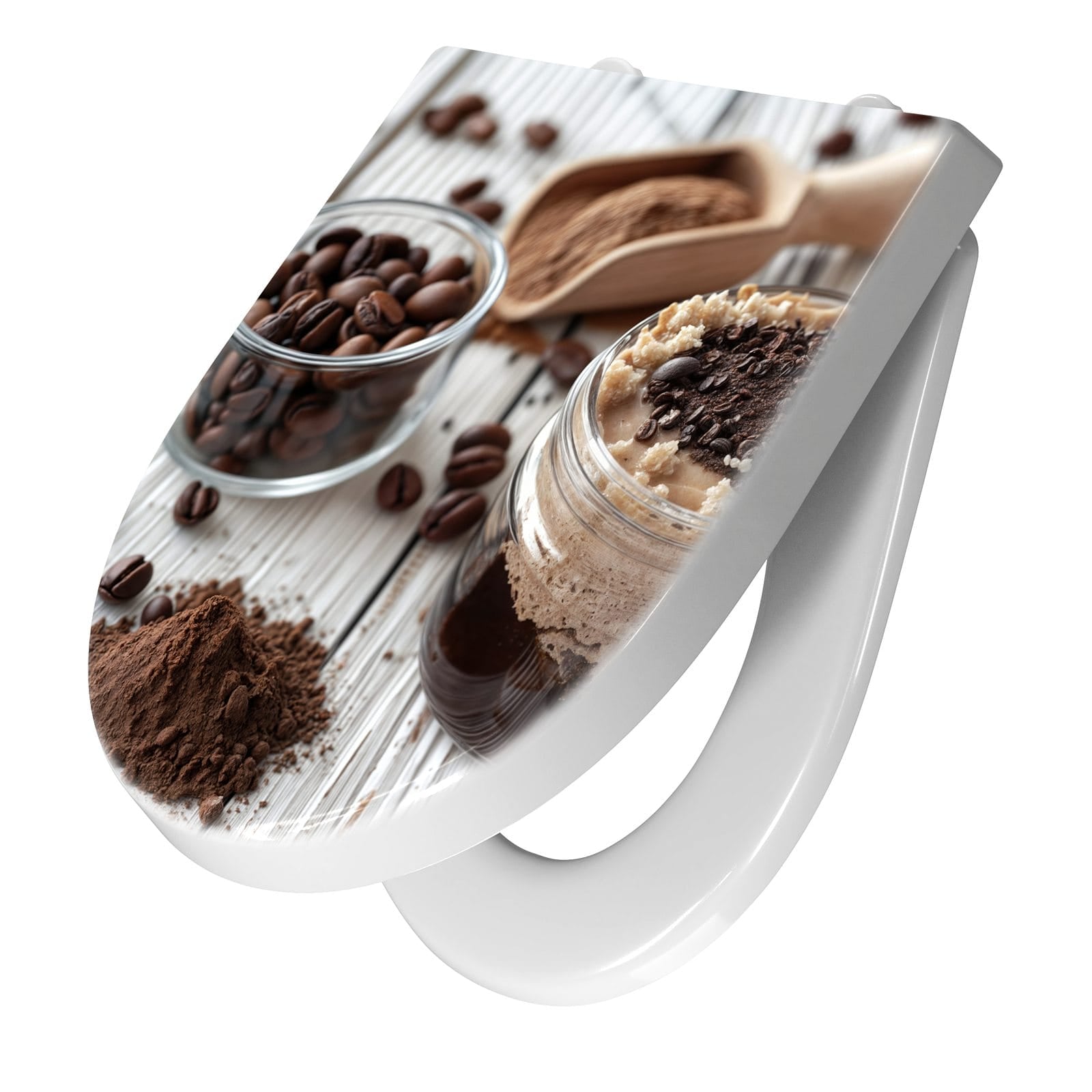 WC-Sitz mit Absenkautomatik Kaffeedessert Glas
