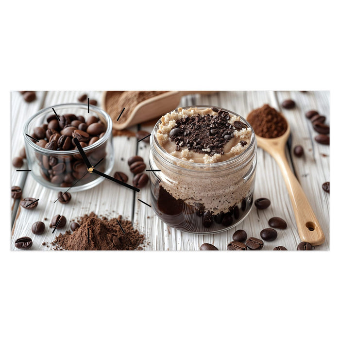 Wanduhr Kaffeedessert Glas aus Glas – Querformat 60 × 30 cm mit Ziffernblatt Linie