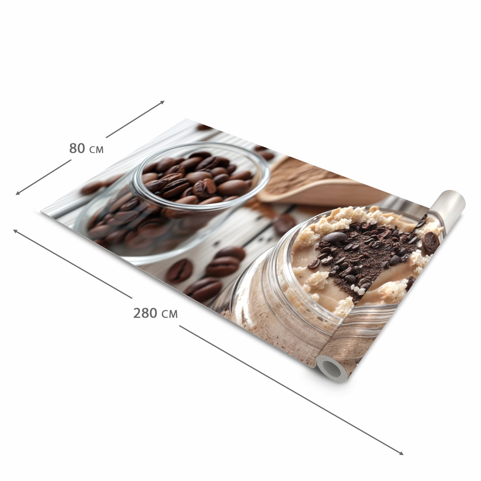 Waschbarer Küchenteppich mit Motiv Kaffeedessert Glas in der Größe 60x240 cm für Ordnung