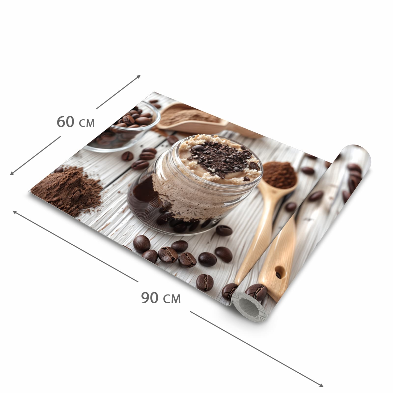 Rutschfester dünner Teppich mit Motiv Kaffeedessert Glas in der Grösse 60x240 cm