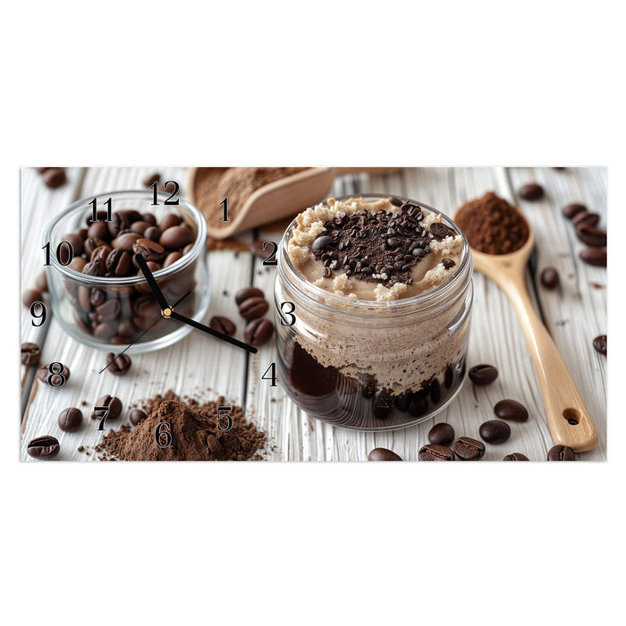 Wanduhr Kaffeedessert Glas aus Glas – Querformat 60 × 30 cm mit Ziffernblatt Klassisch