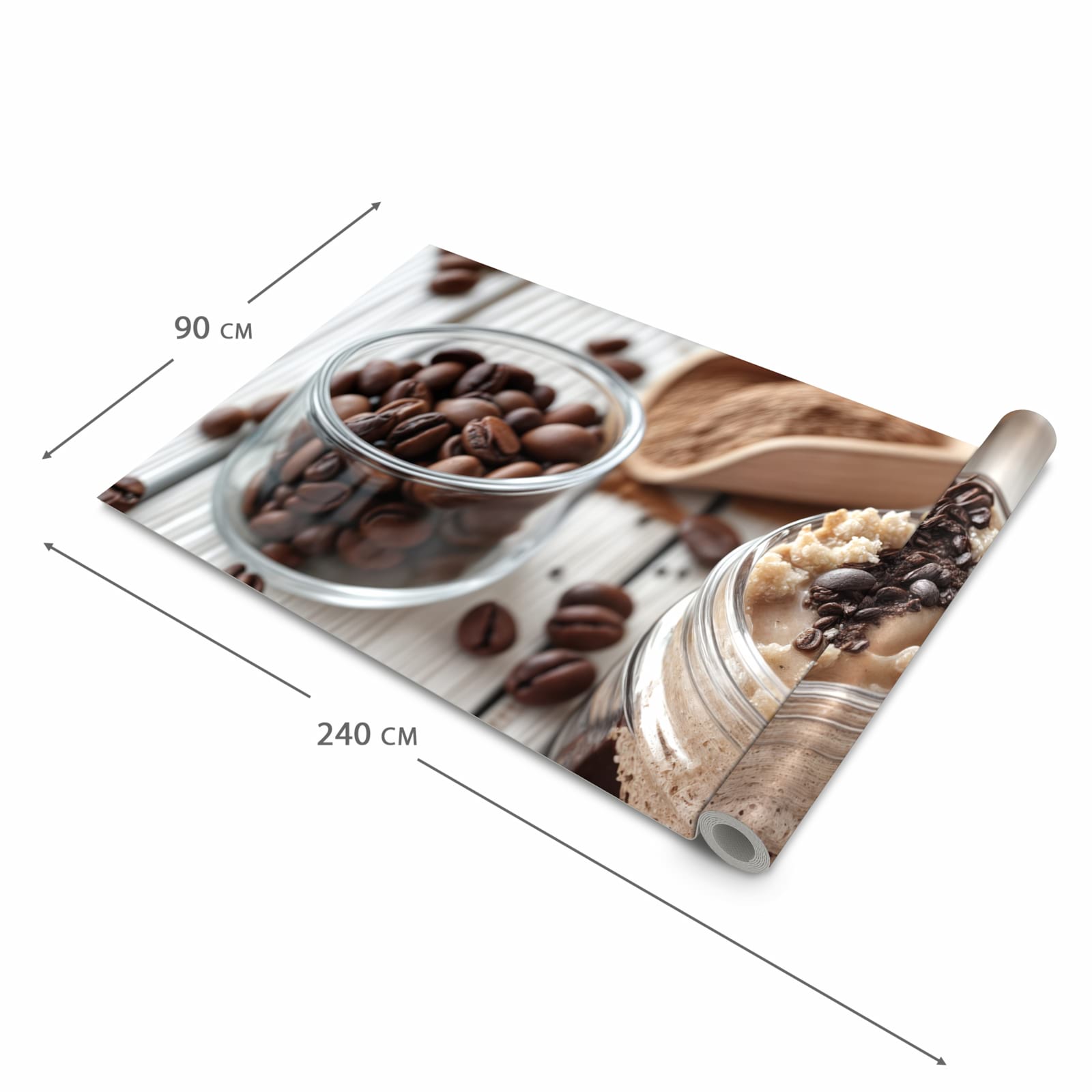 Formstabiler Bodenläufer Teppich mit Motiv Kaffeedessert Glas in der Grösse 60x240 cm