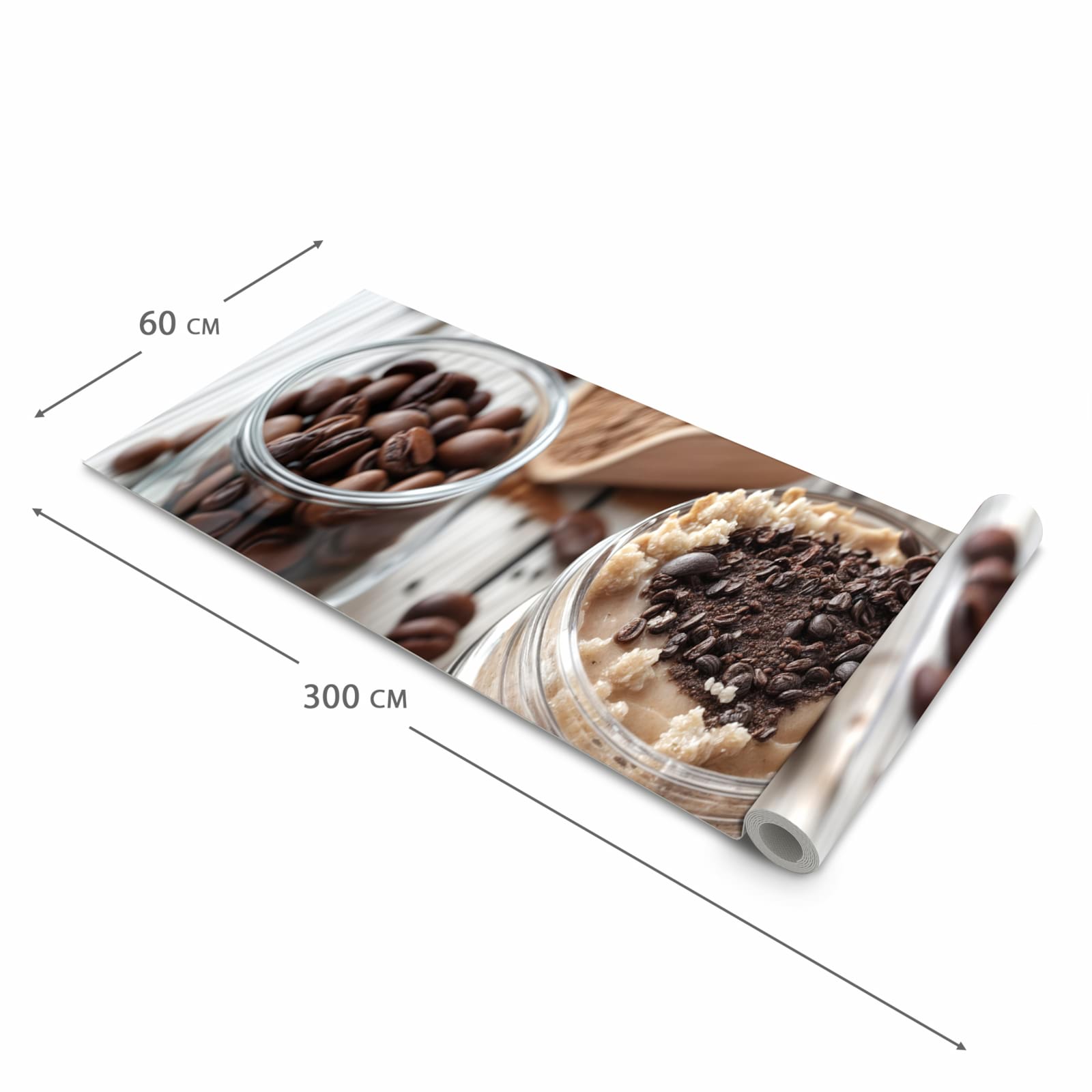 Langlebiger dünner Küchenteppich mit Motiv Kaffeedessert Glas in der Grösse 60x240 cm