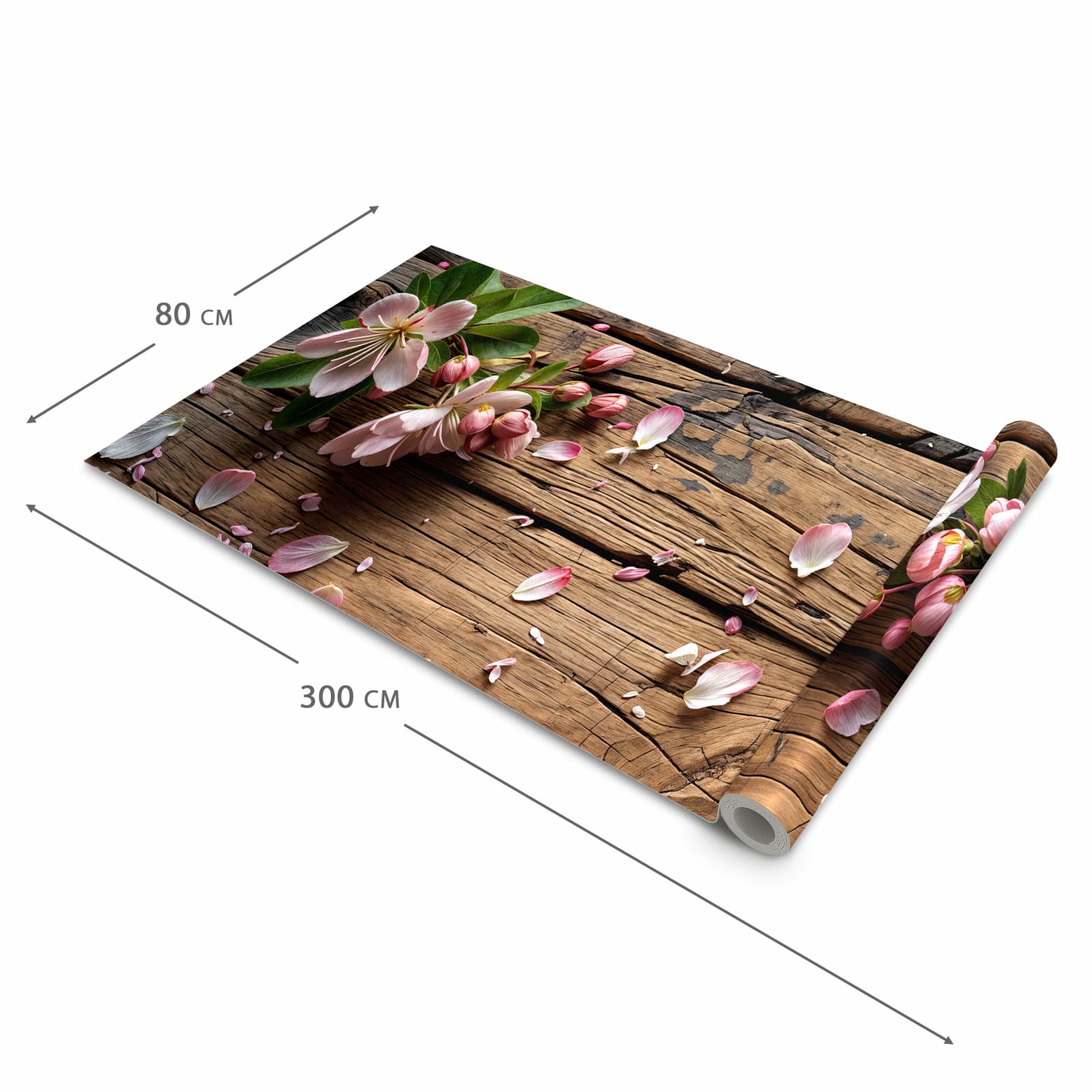 Pflegeleichter Küchenläufer mit Motiv Blüten auf Holz in der Grösse 60x180 cm