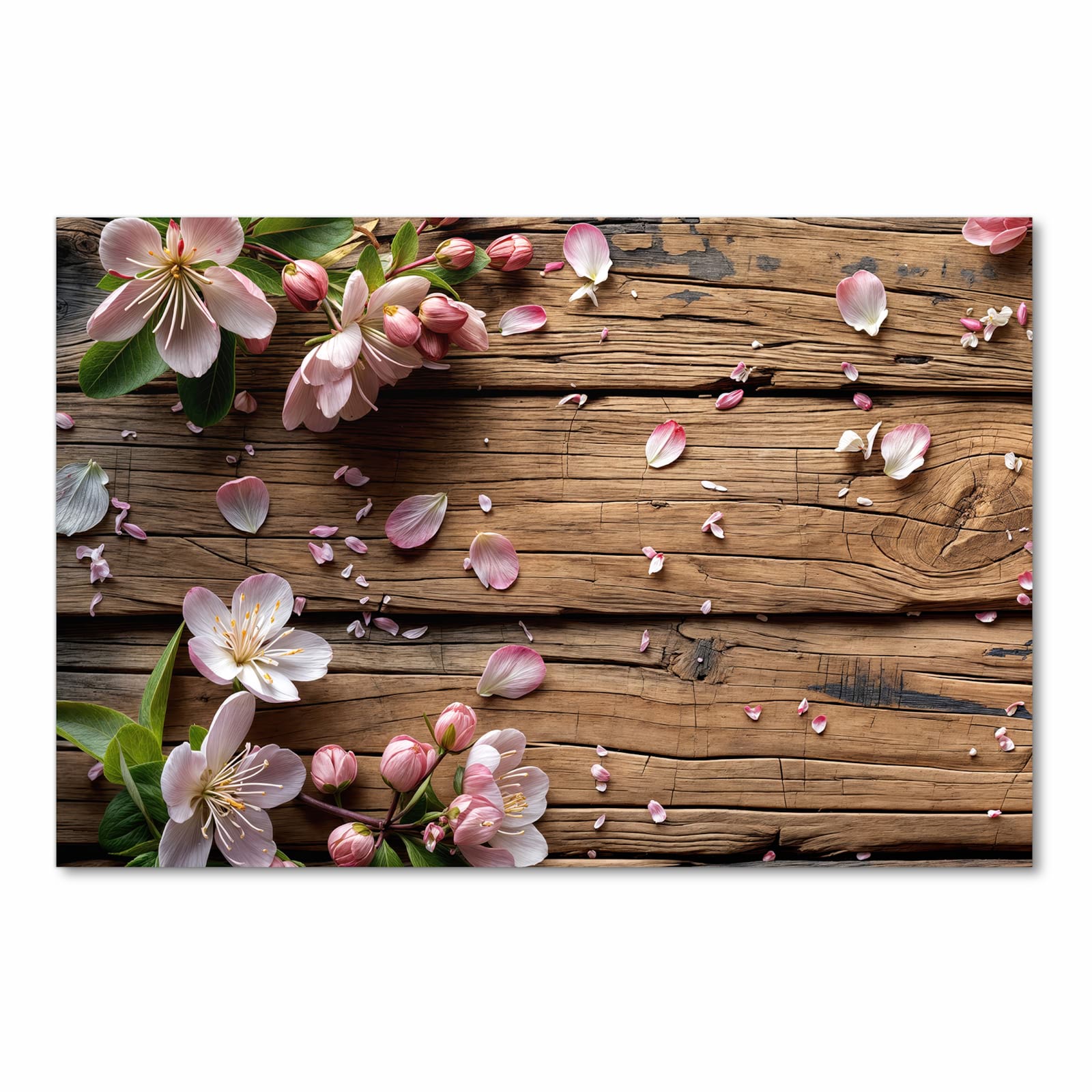 Flacher waschbarer Küchenteppich mit Motiv Blüten auf Holz in Frontansicht