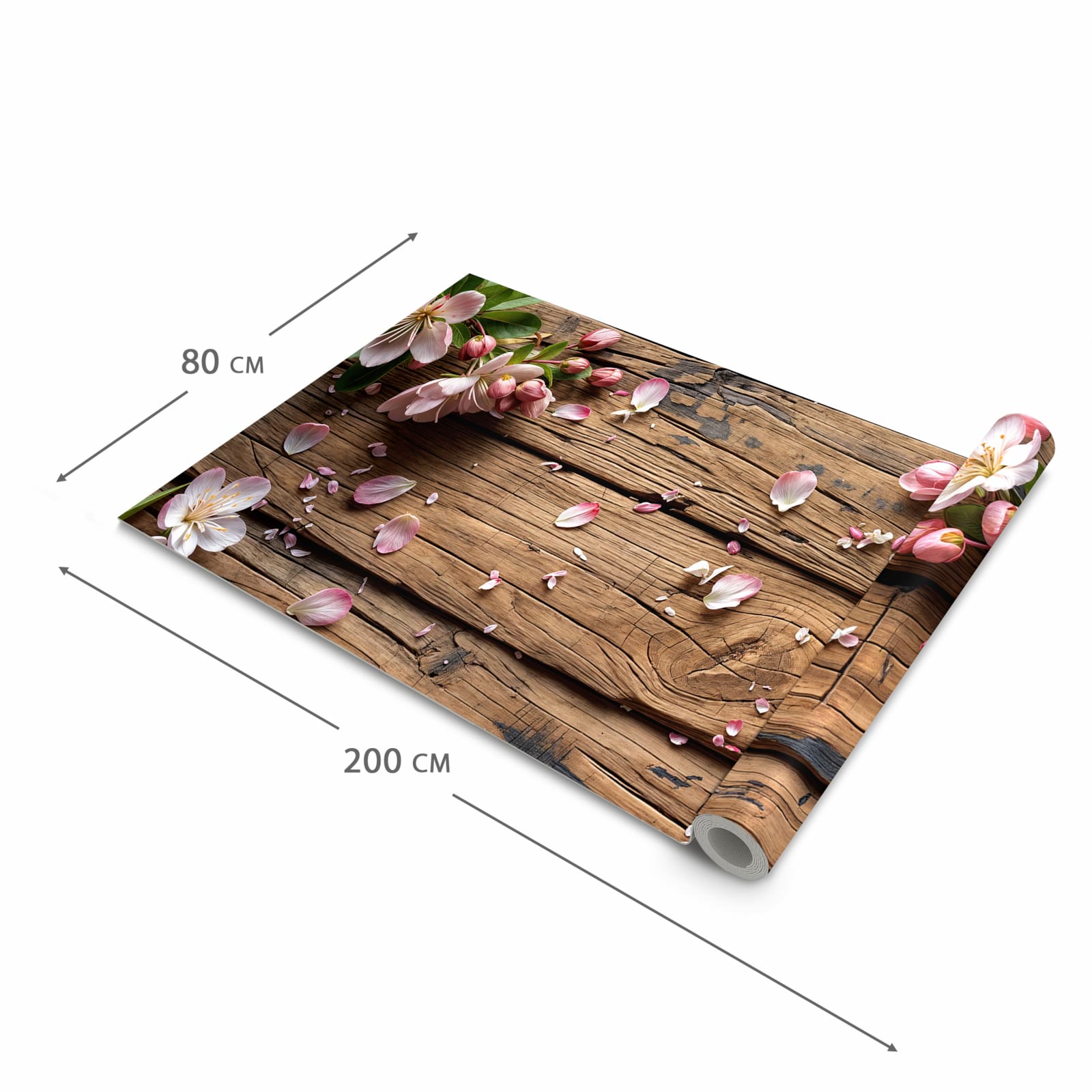 Geruchsneutraler Küchenteppich mit Motiv Blüten auf Holz in der Grösse 60x180 cm