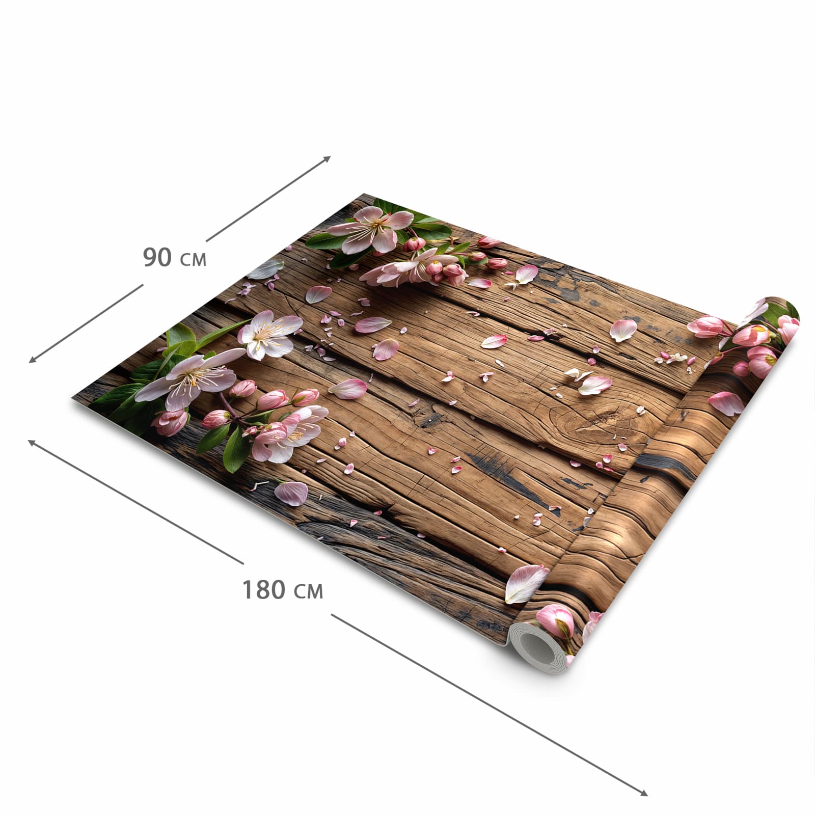 Komfortabler Küchenteppich mit Motiv Blüten auf Holz in der Grösse 60x180 cm für die Küche