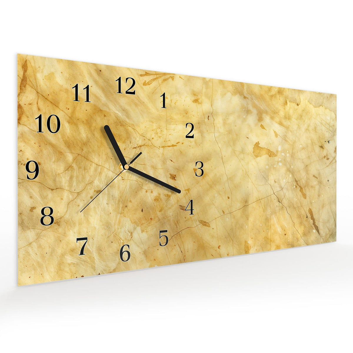 Vormontiert – mit Schwebeeffekt – Wanduhr Marmorierte Oberfläche aus Glas – Querformat 60 × 30 cm