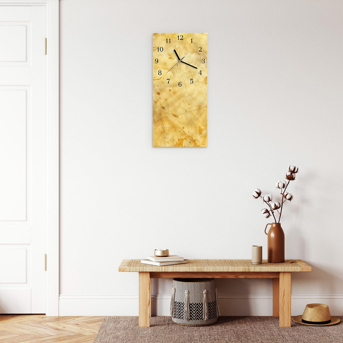Moderne Wanduhr aus Glas mit Farbtiefe – Wanduhr Marmorierte Oberfläche aus Glas – Hochformat 30 × 60 cm