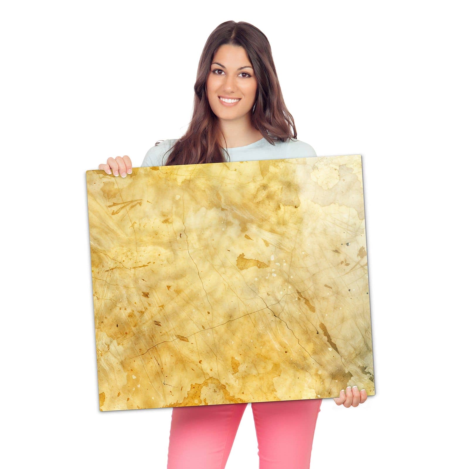 Herdabdeckplatte mit Marmorierte Oberfläche-Motiv wird zur Größendarstellung gehalten