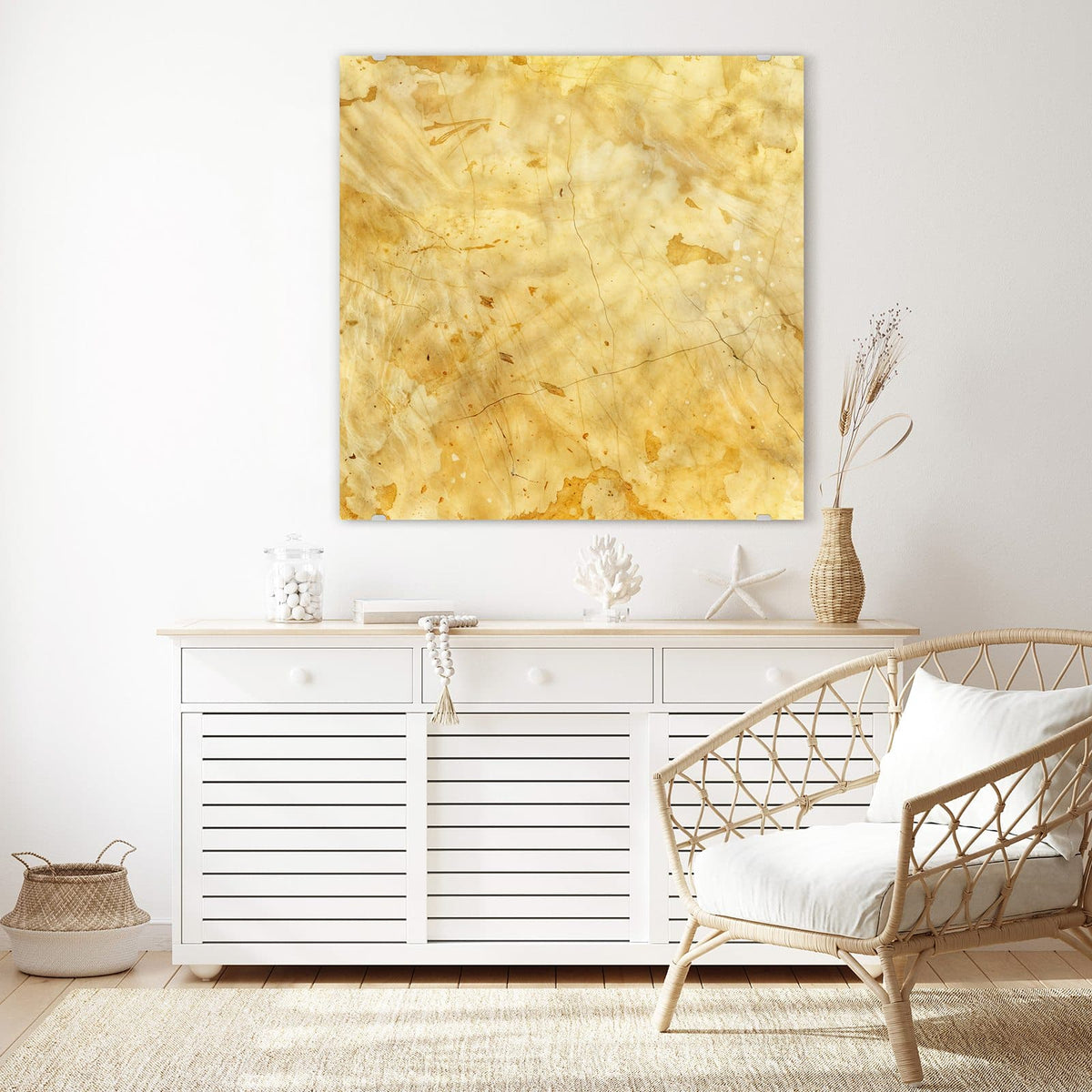 Echtglas, 4 mm – kein Acryl, keine Folie – Wandbild - Honiggelber Marmor - Quadratisch
