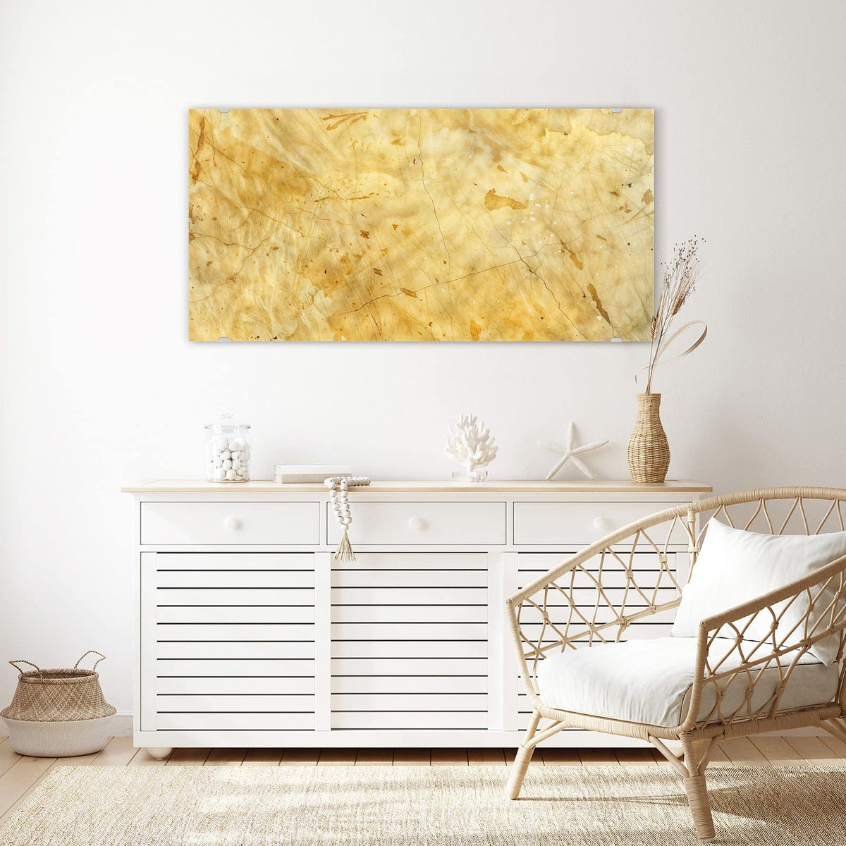 Echtglas, 4 mm – kein Acryl, keine Folie – Wandbild - Honiggelber Marmor - Querformat