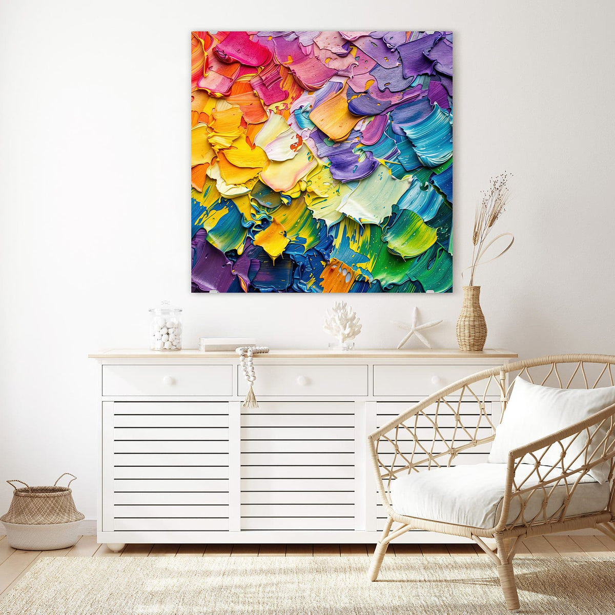 Echtglas, 4 mm – kein Acryl, keine Folie – Wandbild - Regenbogenfarben - Quadratisch