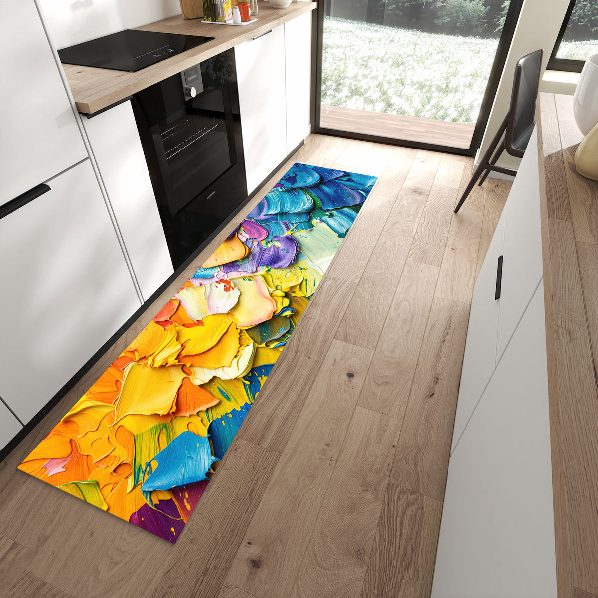 Küchenläufer - Regenbogenfarben – Spachtelfarbe in Regenbogenfolge