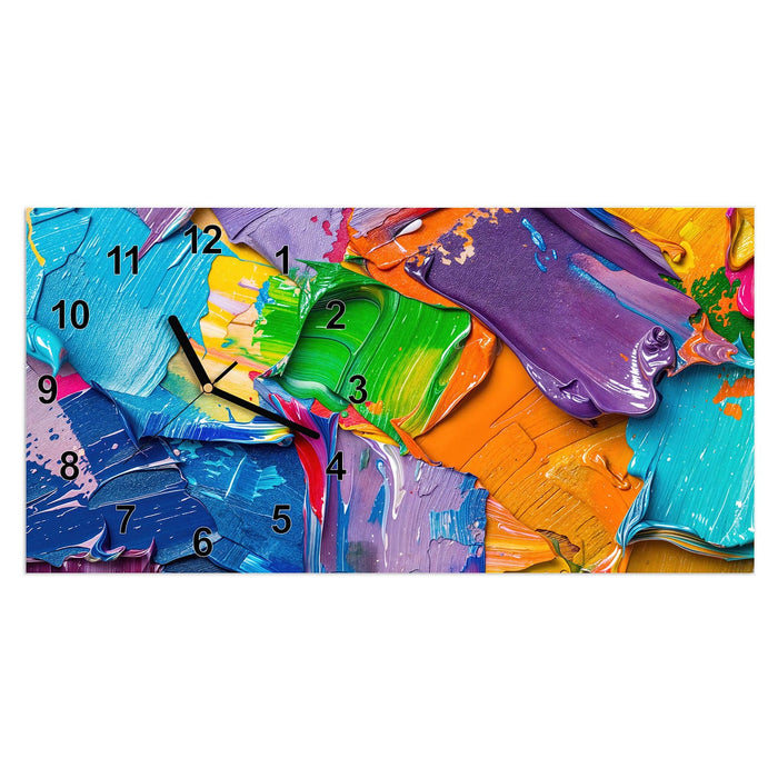 Wanduhr Farbsymphonie aus Glas – Querformat 60 × 30 cm mit Ziffernblatt Modern