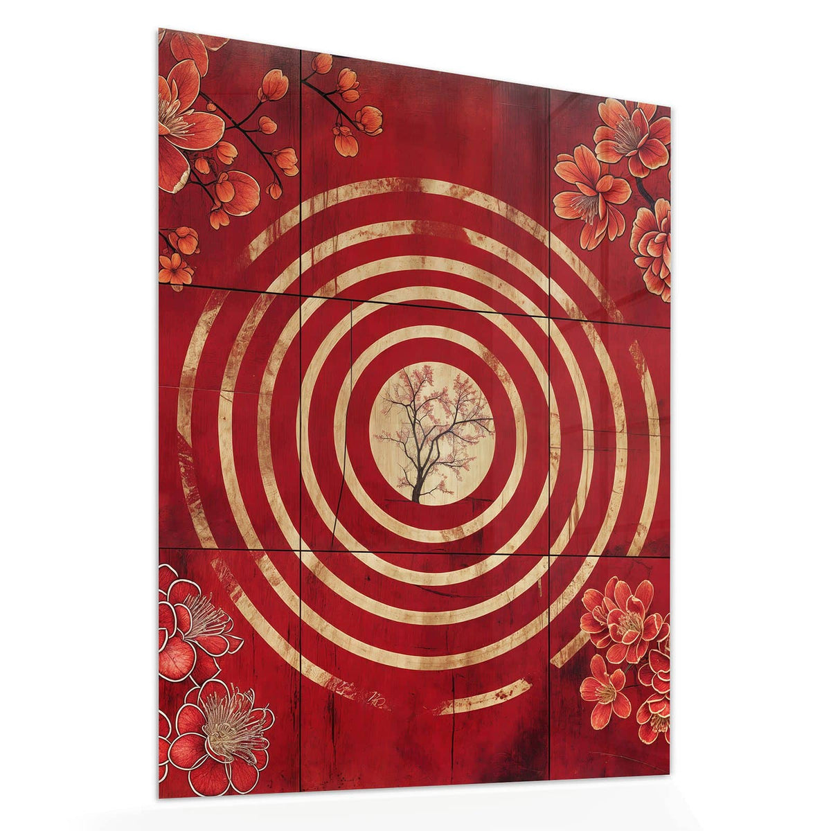 Echtglas, 4 mm – kein Acryl, keine Folie – Wandbild - Baum im goldenen Kreis - Hochformat