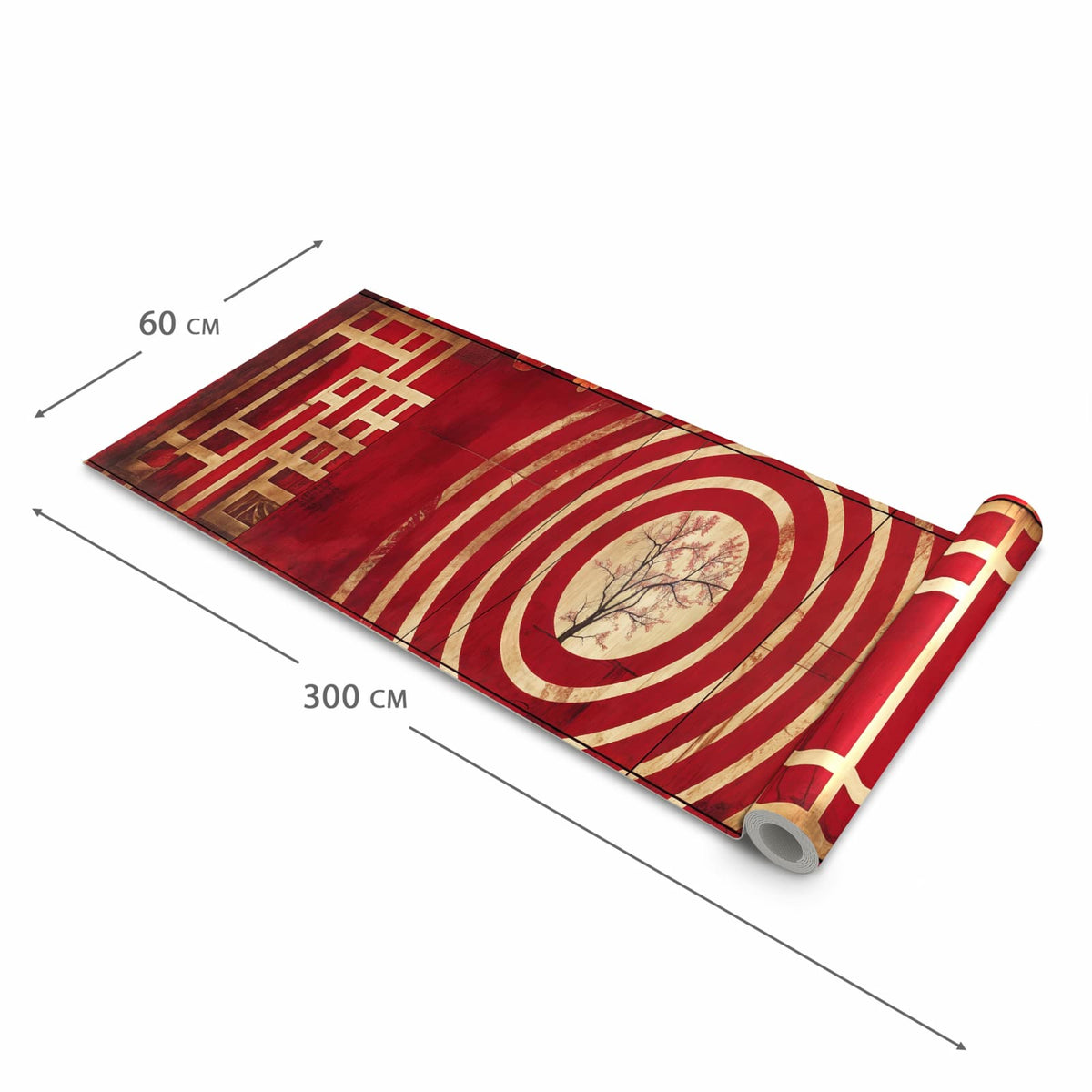 Flacher Küchenteppich mit Motiv Blumenmuster Kreise in der Grösse 60x150 cm