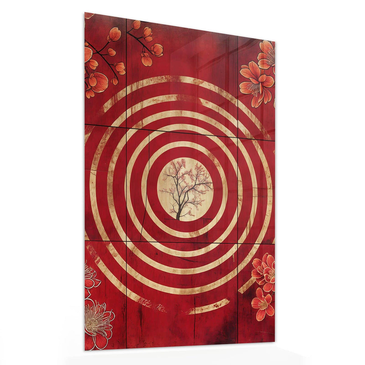 11 Größen – von 30 × 60 bis 60 × 150 cm – Wandbild - Baum im goldenen Kreis - Hochformat