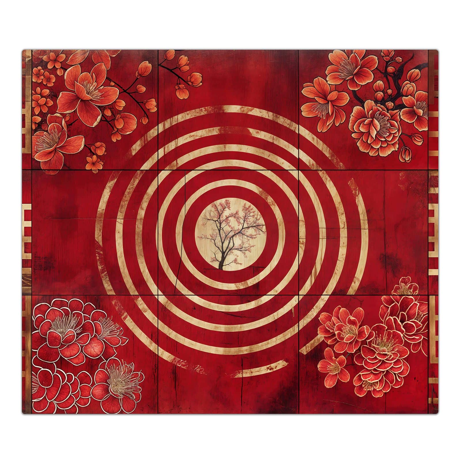 1-teilige Herdabdeckplatte mit Blumenmuster Kreise-Motiv in der Frontansicht #grösse_1-Teilig (60x52cm)