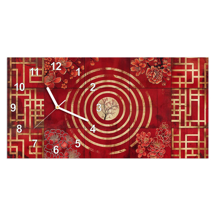Wanduhr Blumenmuster Kreise aus Glas – Querformat 60 × 30 cm mit Ziffernblatt Modern