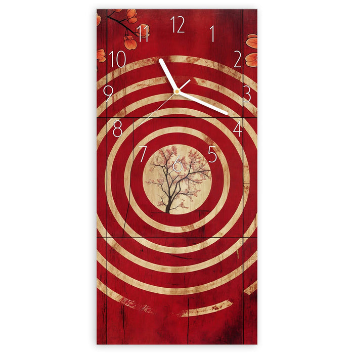 Wanduhr Blumenmuster Kreise aus Glas – Hochformat 30 × 60 cm mit Ziffernblatt Elegant