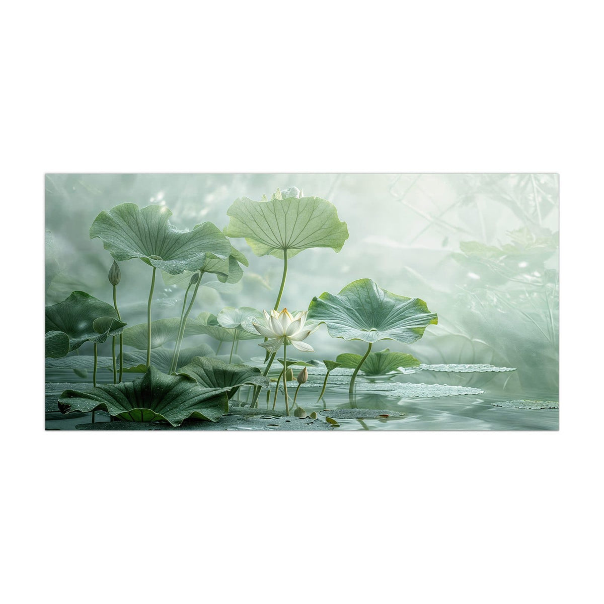 Küchenrückwand aus Glas Lotusteich im Hochformat, Motiv bildfüllend von vorn