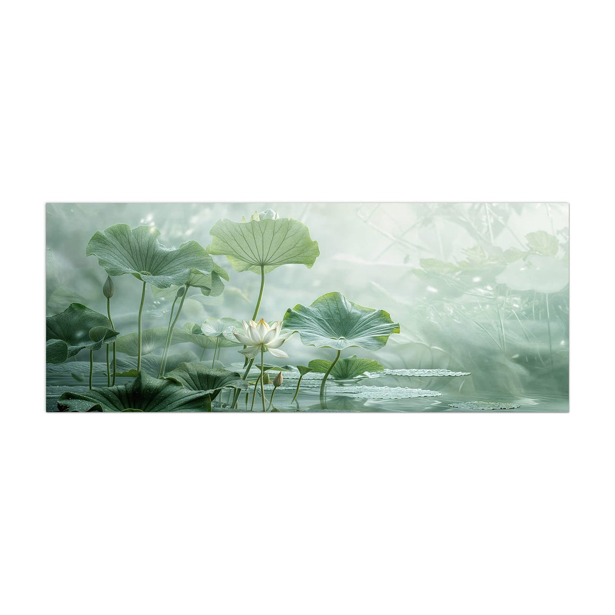 Küchenrückwand aus Glas Lotusteich im Hochformat, Motiv bildfüllend von vorn