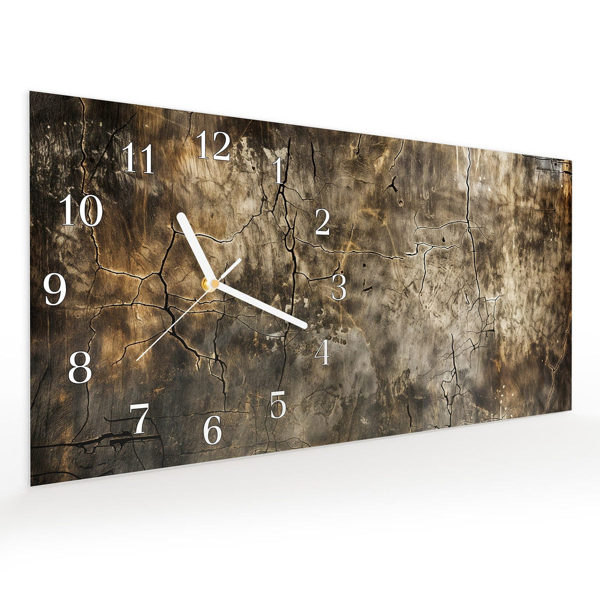 Vormontiert – mit Schwebeeffekt – Wanduhr Abstrakte Verwitterung aus Glas – Querformat 60 × 30 cm