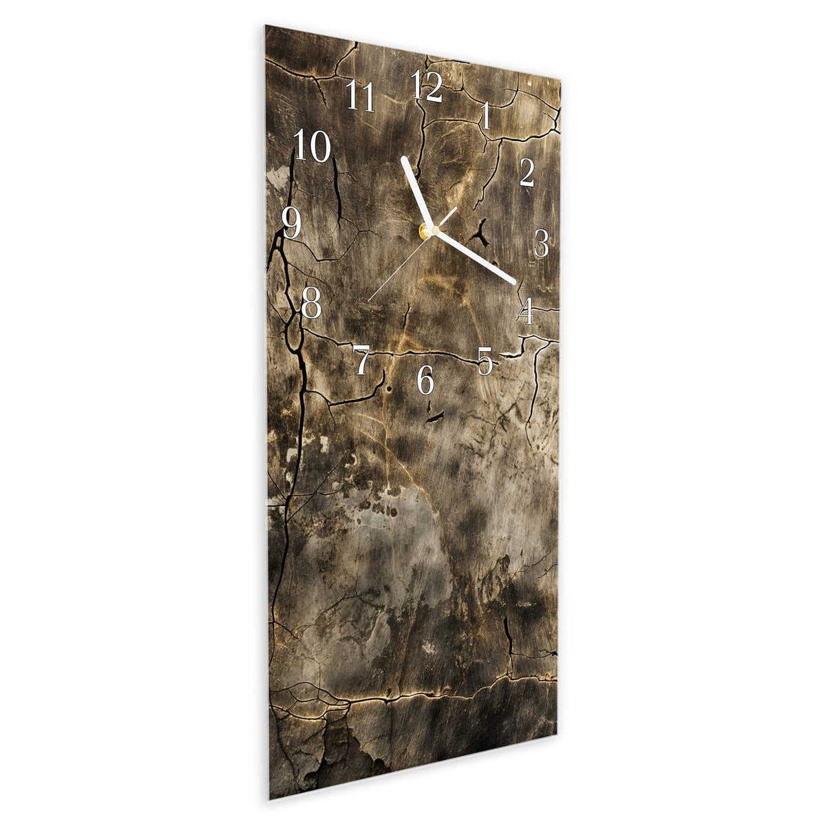 Vormontiert – mit Schwebeeffekt – Wanduhr Abstrakte Verwitterung aus Glas – Hochformat 30 × 60 cm