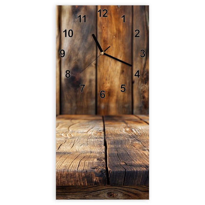 Wanduhr Holzbodenoptik aus Glas – Hochformat 30 × 60 cm mit Ziffernblatt Modern