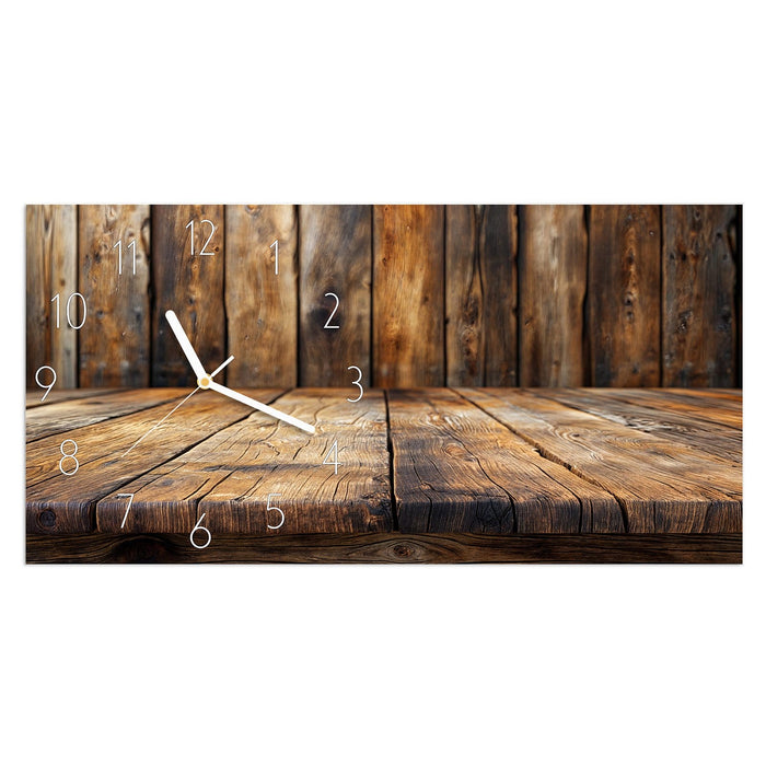 Wanduhr Holzbodenoptik aus Glas – Querformat 60 × 30 cm mit Ziffernblatt Elegant