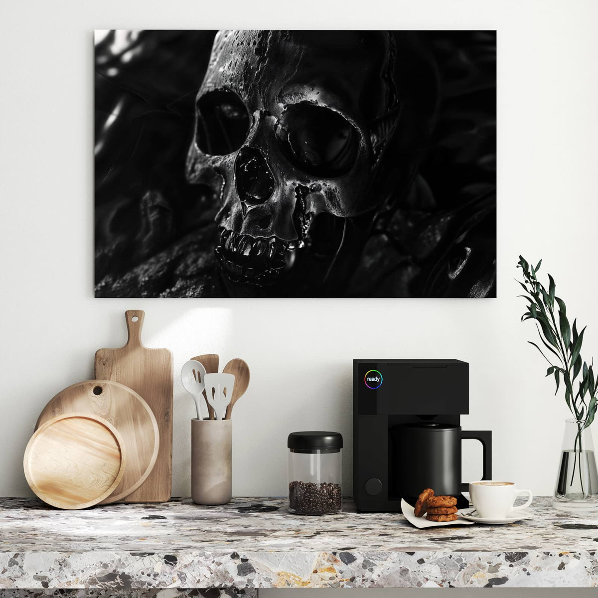 Metall Magnettafel - Dunkler Totenkopf – Dramatisch beleuchteter Totenkopf