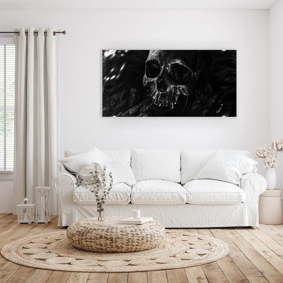 Wandbild - Dunkler Totenkopf - Querformat – Dramatisch beleuchteter Totenkopf