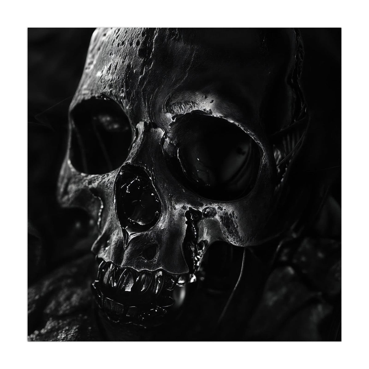 Küchenrückwand aus Glas Dunkler Totenkopf im quadratischen Format, Motiv bildfüllend von vorn