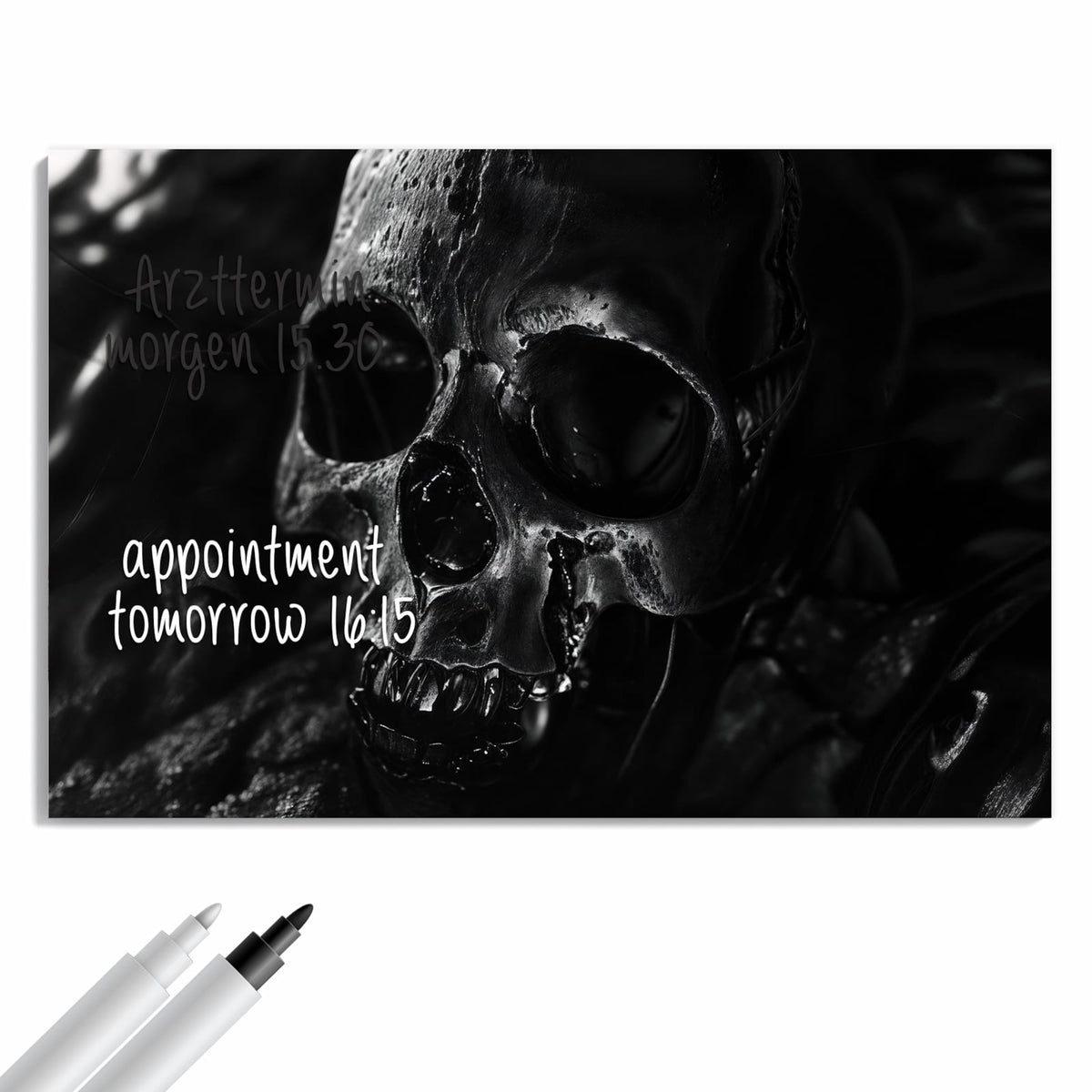 Beschreiben, abwischen, anheften – Metall Magnettafel - Dunkler Totenkopf