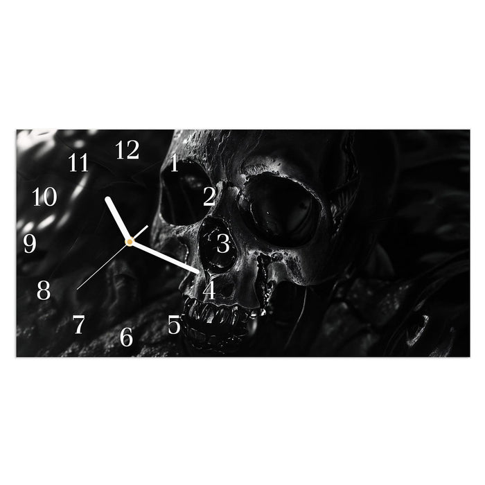 Wanduhr Schädelaufnahme aus Glas – Querformat 60 × 30 cm mit Ziffernblatt Klassisch